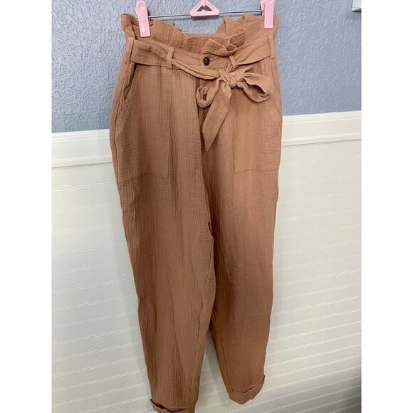 Amaryllis Brown Belted Relax Fit Pants - Picture 7 of 7